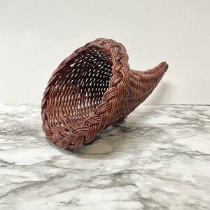 Vintage Woven Cornucopia Wicker Horn of Plenty Thanksgiving 10" Table Decor